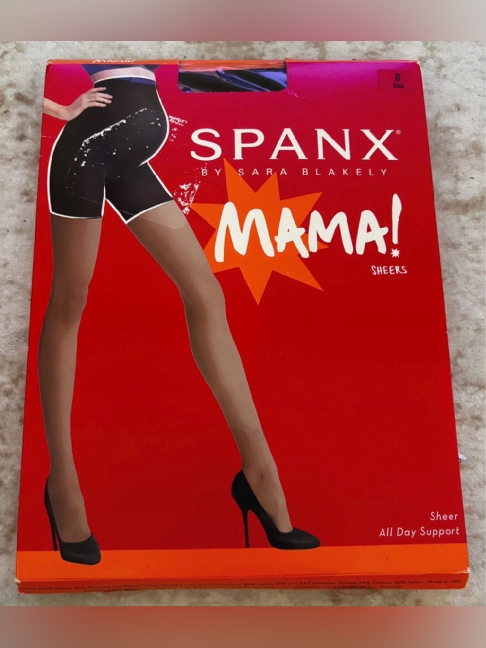 SPANX Mama Sheers Black Full Length Maternity Pantyhose Size D New In Box